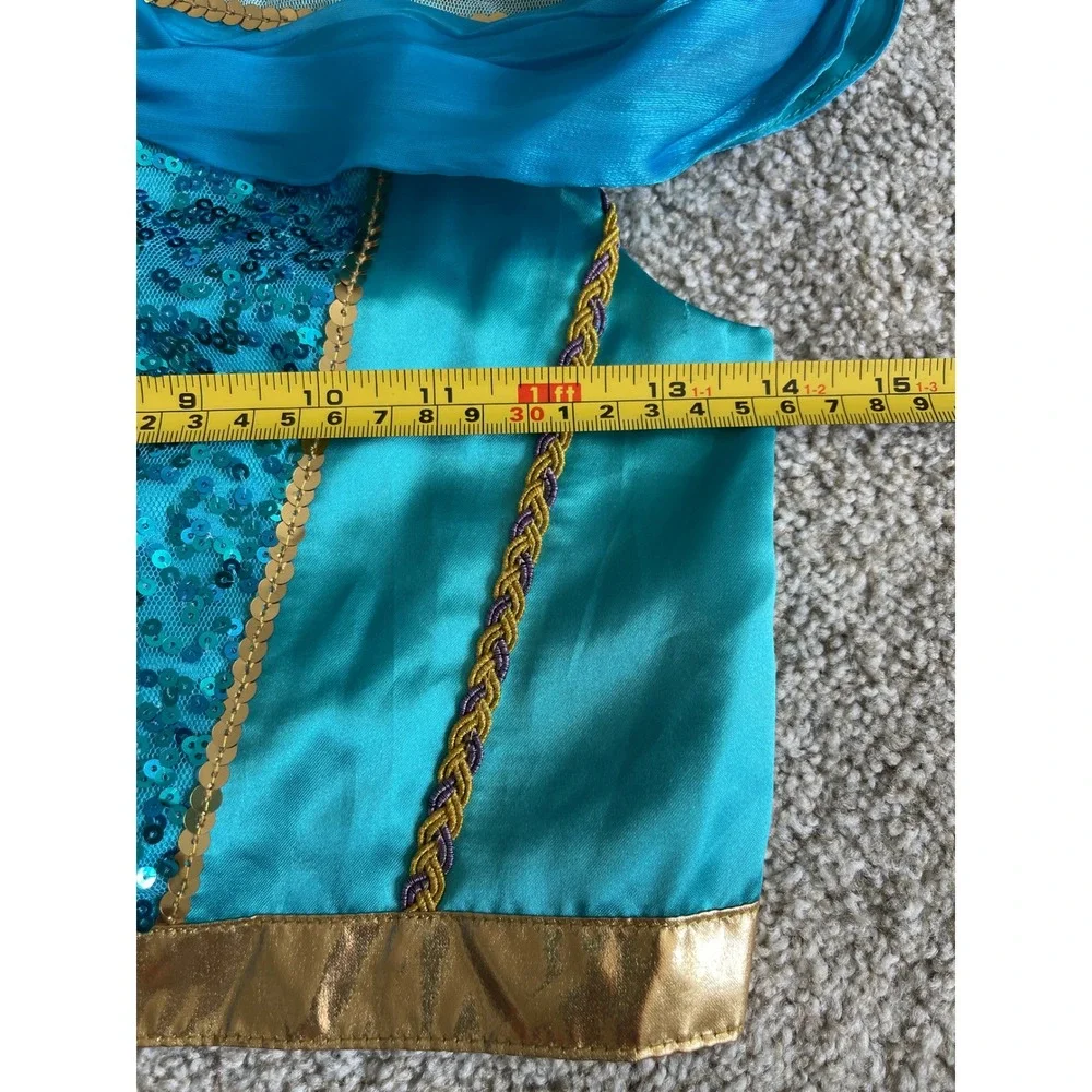 Disney Princess Jasmine Costume Kids M 9/10 Turquoise Gold Sequin 2 pc Set